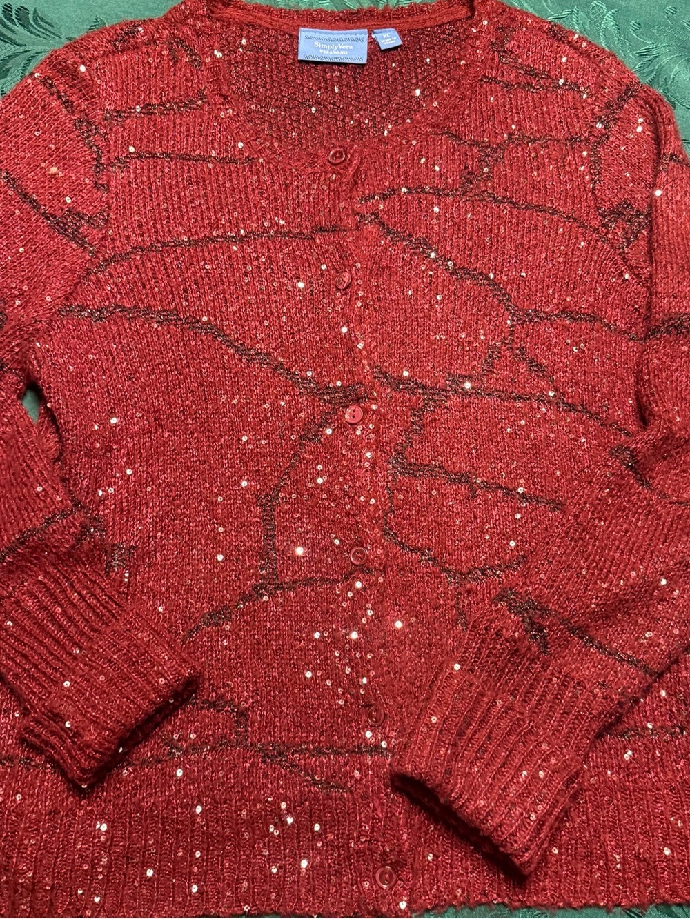 Simply Vera Vera Wang Red Speckled Button-Front Cardigan sequins